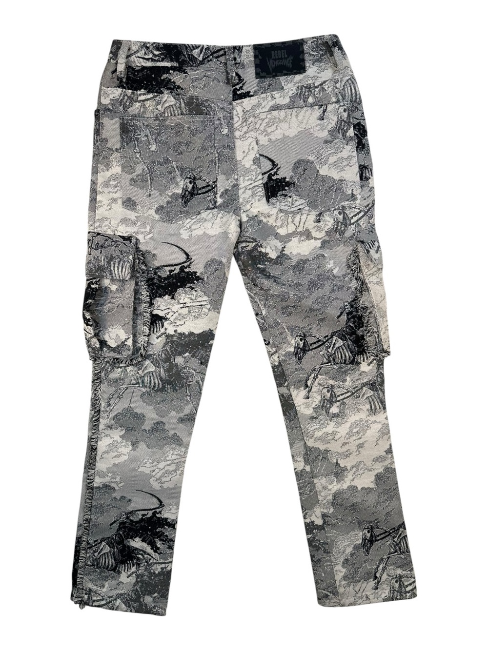 Rebel Vengeance Grim Reaper Skeleton Horse Tapestry Cargo Pants Grey Black 30 - Picture 2 of 12